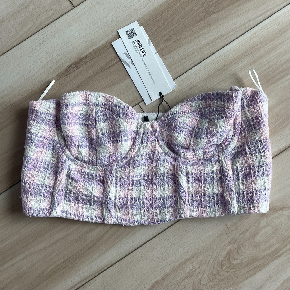 ZARA Tweed Bustier Corset Sweetheart Crop Top - Picture 5 of 8